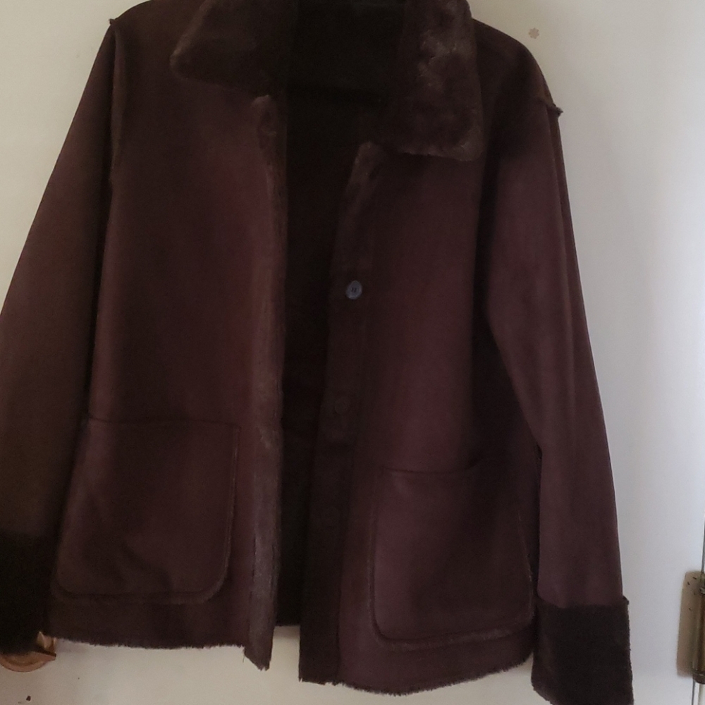 Brown leather reversible coat